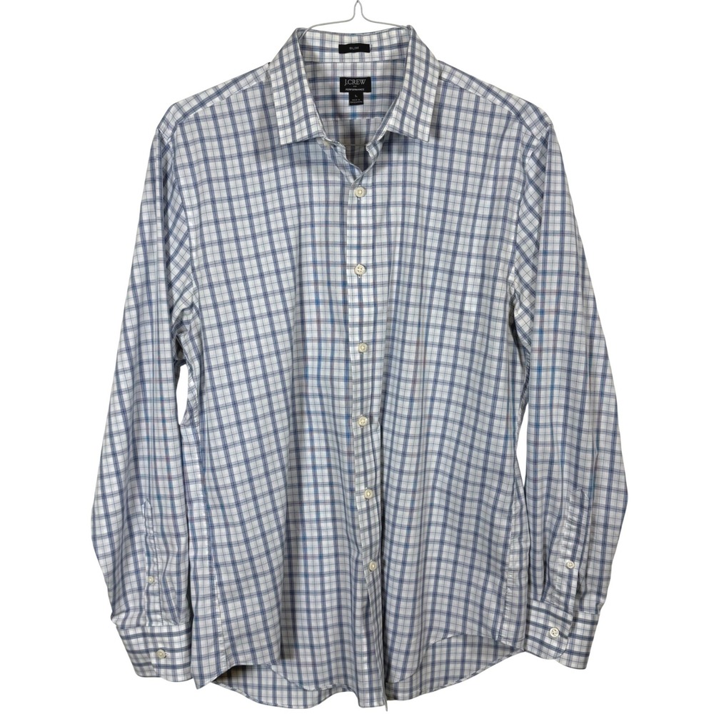 J.Crew Performance Shirt Mens Large Slim Fit Blue‎ Plaid Button Up Stretch